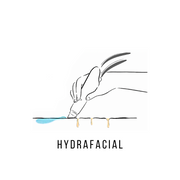 Illustration of a Hydrafacial treatment using a handheld device to cleanse and hydrate the skin.