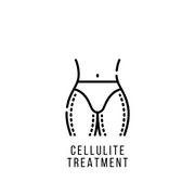 Line illustration of the hips and thighs highlighting areas commonly treated for cellulite.