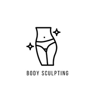 Line illustration of a sculpted torso with sparkle accents, representing body sculpting treatments.
