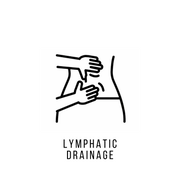 Line illustration of a lymphatic drainage body treatment with hands massaging the abdomen.