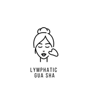 Illustration of a lymphatic facial gua sha treatment using a gua sha tool on the cheek.